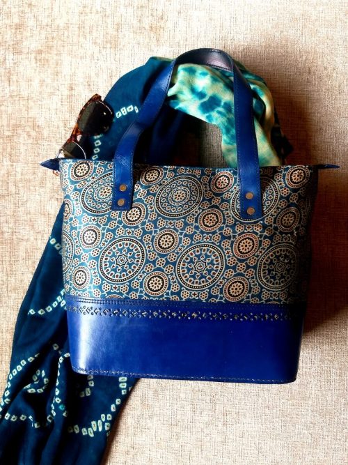 Ajrakh Leather Handmade Bag