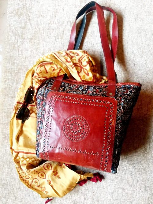 Handmade Leather Bag (Brown & Red)