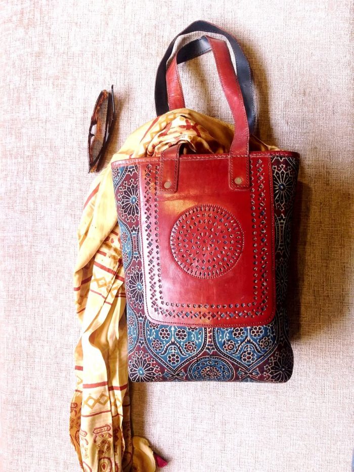 Ajrakh Leather Handmade Bag