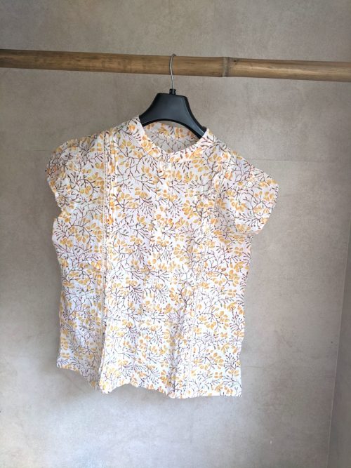 Handblock Printed Cotton Top (Yellow Floral)