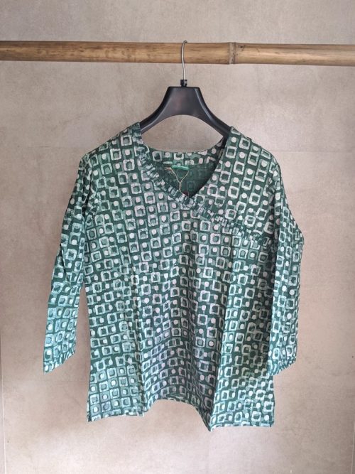 Handblock Printed Cotton Top (Green)