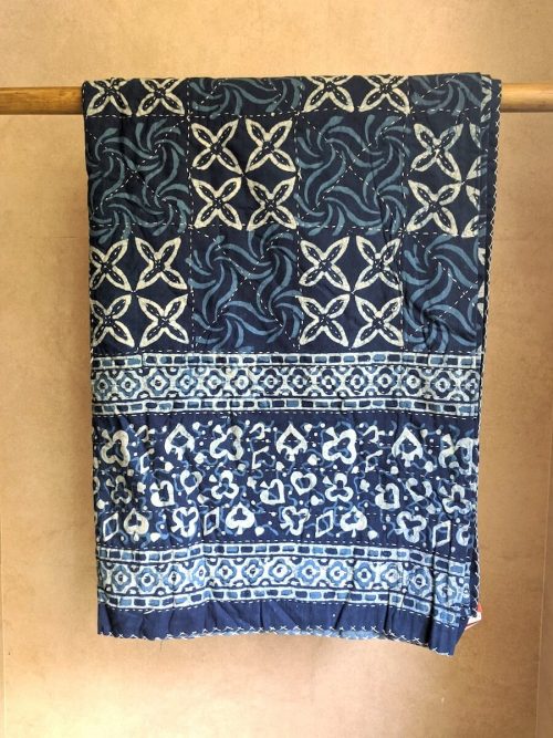 Indigo Blockprint Kantha Bedcover (Double)