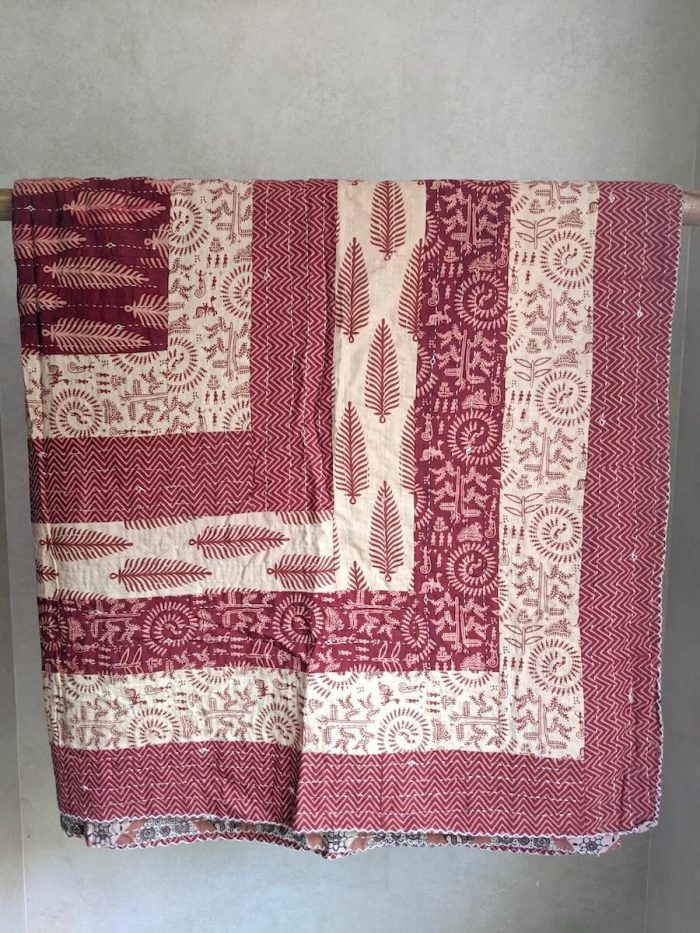 Ajrakh Patchwork Kantha Reversible Bedcover (Double)