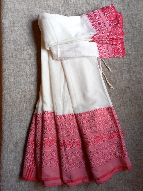 Cotton Handloom Saree with Pink border