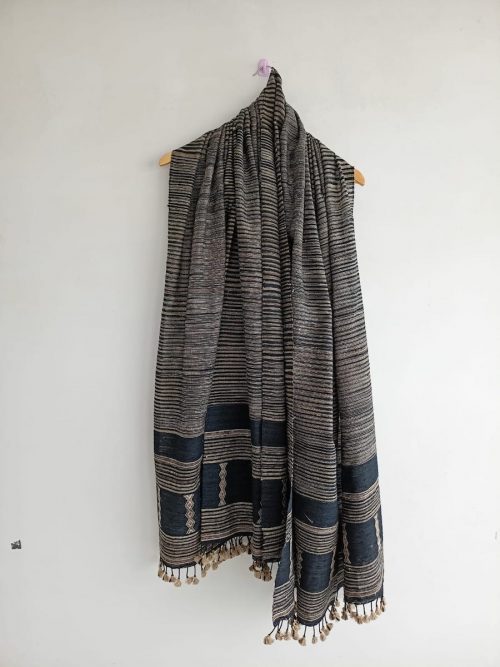 Handwoven Woolen Silk Shawl (Blue with Mirror work)